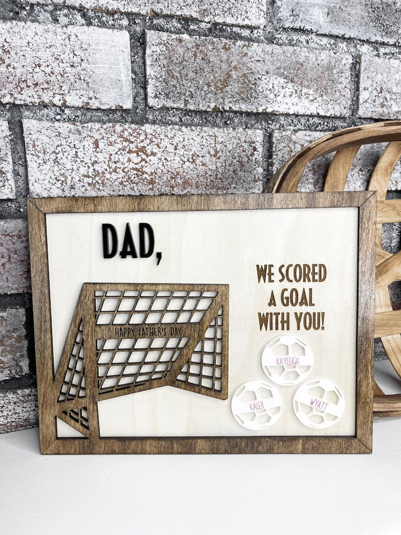 Soccer Father s Day Sign Coah Soccer Dad Gift Personalized Soccer Balls Grandpa Uncle Dads Birthday Wooden Sign Acrylic Scored the Goal