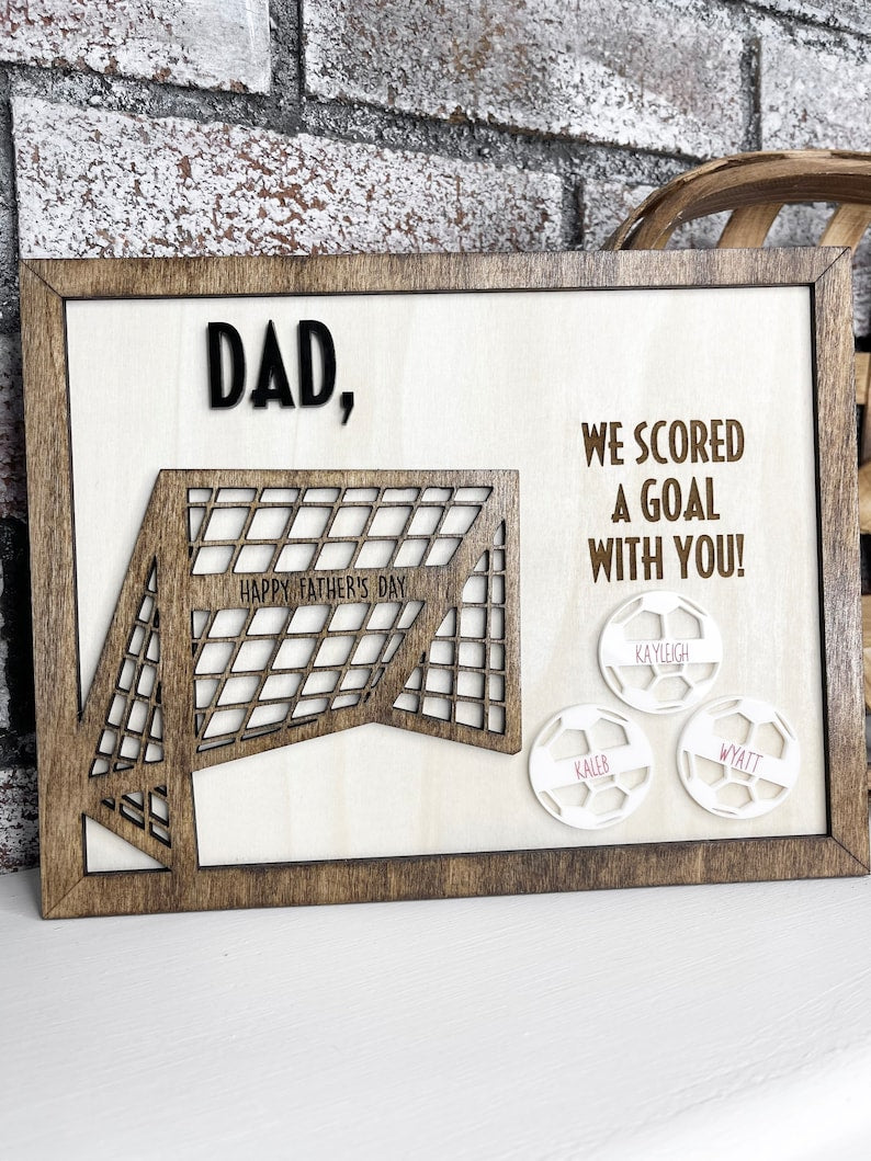 Soccer Father s Day Sign Coah Soccer Dad Gift Personalized Soccer Balls Grandpa Uncle Dads Birthday Wooden Sign Acrylic Scored the Goal