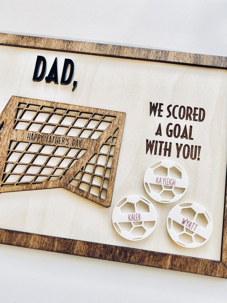 Soccer Father s Day Sign Coah Soccer Dad Gift Personalized Soccer Balls Grandpa Uncle Dads Birthday Wooden Sign Acrylic Scored the Goal