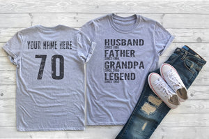 Personalized 70th Birthday or Father's Day Shirt for Grandpa, Custom Dad Shirt, Grandpa Father Husband Legend Grandfather, Gift For Him