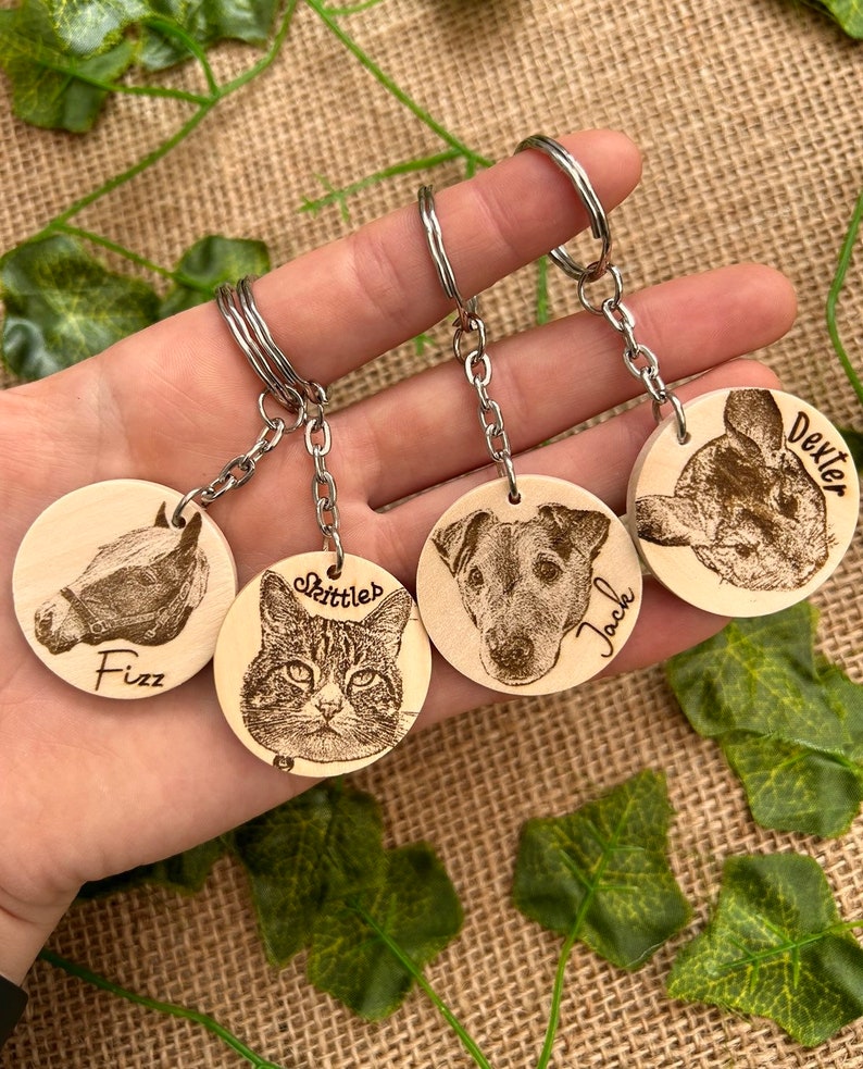 Pet keyring, wooden pet engraved keychain, custom pet gift, Christmas present from dog, cat keyring, animal lover present, Dog mum, dog dad
