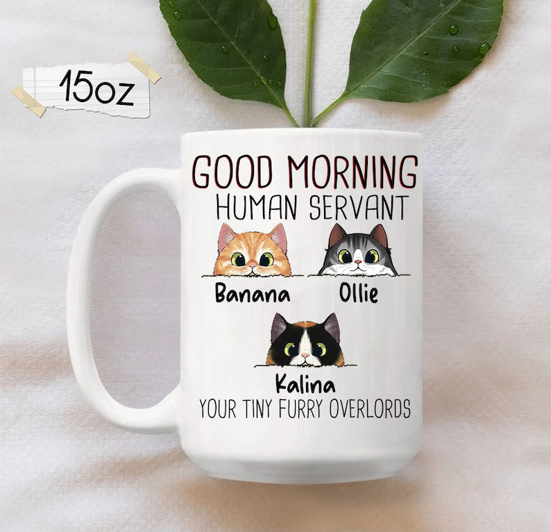 Personalized Coffee Mug For Cat Lover, Good Morning Cat Human Servant