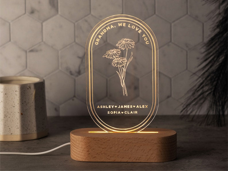 Personalized Gifts for Mom, Custom Night Light, Mom Birthday Gift, Mom Gifts from Daughter, Custom Gifts for Mom, Birth Flower Gift