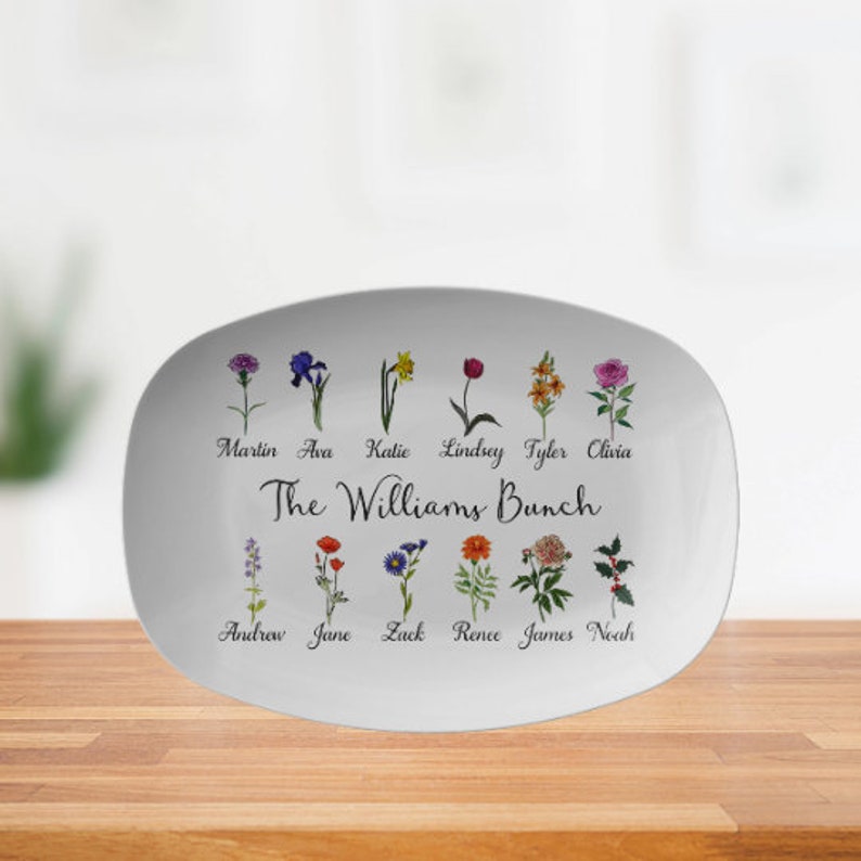 Birth Month Flower Platter, Personalized Family Platter, Custom Mother's Day Gift, Grandparent Gifts from Grandkids, Grandma's Gift