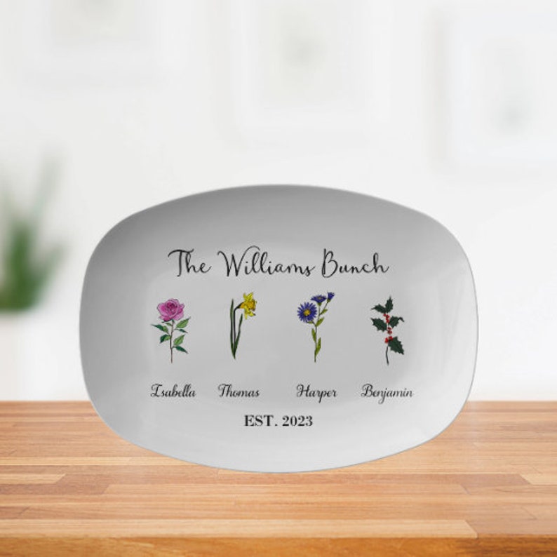 Birth Month Flower Platter, Personalized Family Platter, Custom Mother's Day Gift, Grandparent Gifts from Grandkids, Grandma's Gift