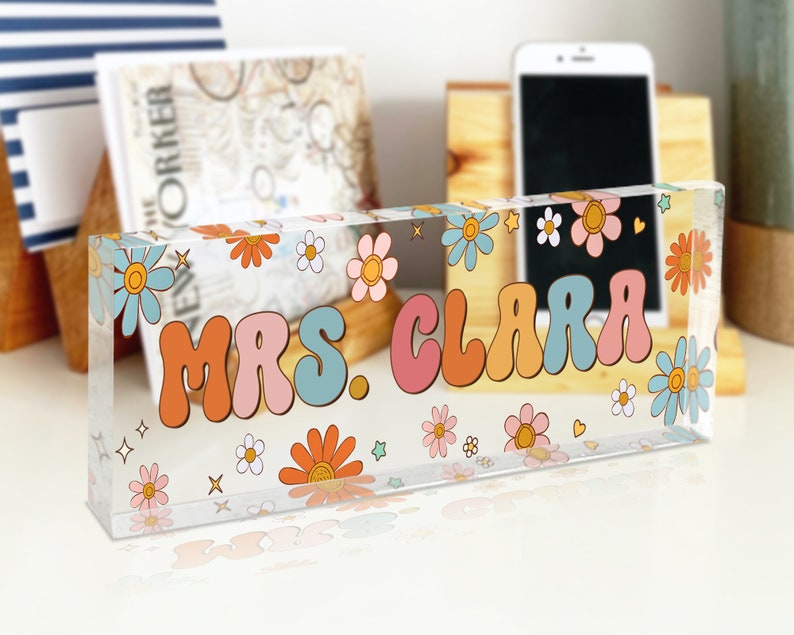 Teacher Gifts Personalized, Teacher Desk Name Plate, Custom Teacher Sign, Teacher Appreciation Gift, Groovy Teacher Name Sign, Teacher Gift
