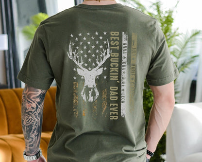 Best Buckin Dad Ever Shirt, Personalized Dad Shirt with Kid Names, Dad Hunting Shirt