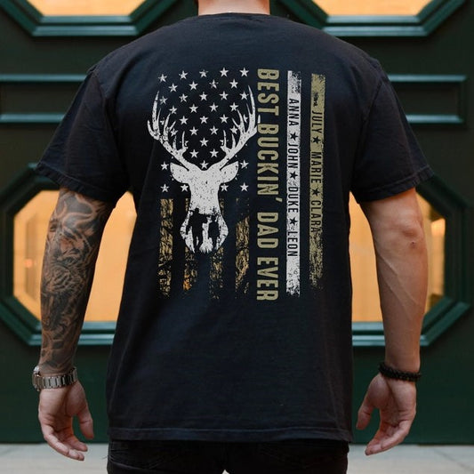 Best Buckin Dad Ever Shirt, Personalized Dad Shirt with Kid Names, Dad Hunting Shirt