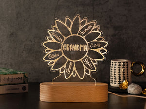 Sunflower Nightlight, Gift for Grandma, Gift for Mom, Gift for Nana, Sunflower Personalized Custom Kids Grandkids Names, Gifts for Her