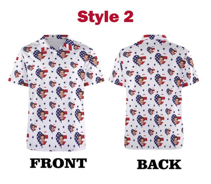 Custom Polo Shirt for Men, Personalized Short Sleeve Golf Shirt with Picture Logo Face Photo US Flag Printed Polo Shirt Independence Day