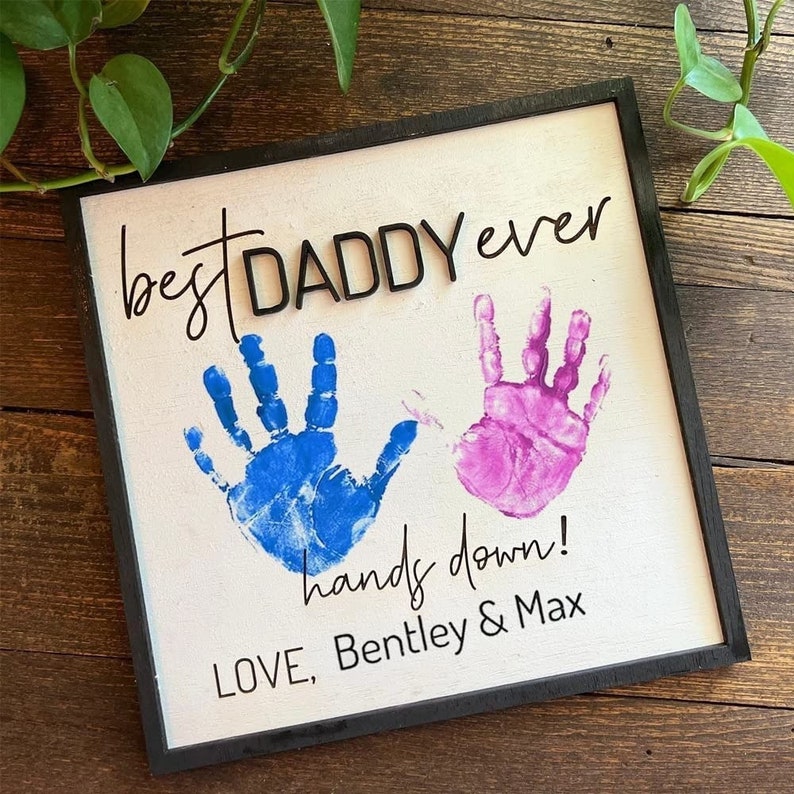 Custom Father's Day Gift, Handprint Kid, Best Dad Ever, Hands Down Sign, DIY Handprint Sign, Perfect Present for Dad, Papa, Daddy, Grandpa