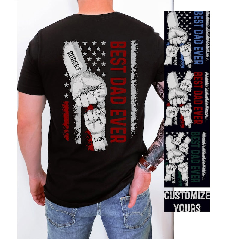 Personalized Dad Raised Fist Bump T-Shirt, Custom Kid Names Gift For Daddy, Best Dad Ever Shirt, Dad Kids Matching Tshirt, Father's Day Gift