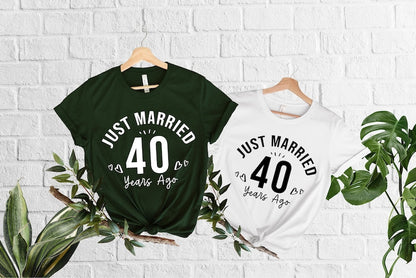 Just Married 40 Years Ago T-Shirt,40th Anniversary Gift,Personalized Couple Matching Tees, Husband And Wife Shirts,Married Custom Years Ago