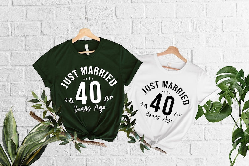 Just Married 40 Years Ago T-Shirt,40th Anniversary Gift,Personalized Couple Matching Tees, Husband And Wife Shirts,Married Custom Years Ago