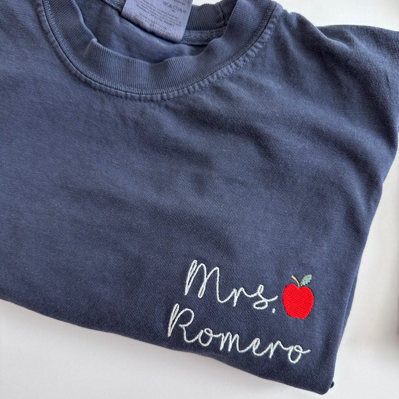 Comfort Colors Custom Embroidered Teacher Name Embroidered Short Sleeve Shirt - School Colors - Teacher Gift - Teacher Appreciation - Apple il_794xN.4932492173_oyna_2ac92337-c7b5-40c7-83d4-2c8708436735.jpg