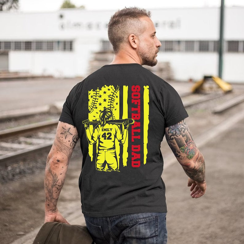 Softball Dad Shirt, Custom Name and Number Softball Shirt, Father's Day Gift, Sports Dad Shirt, Shirt For Dad, Dad Birthday Gift