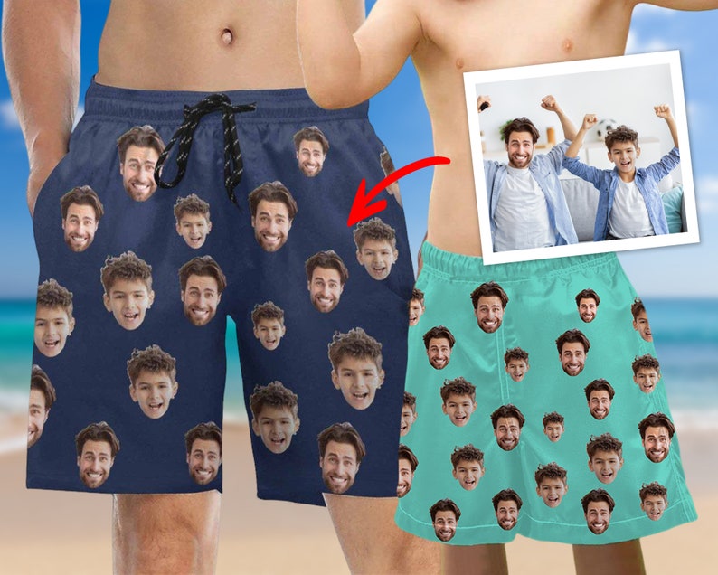 Custom Photo Beach Shorts, Father and son Swim Trunks, Kid's Beach Shorts, Photo Bathing Suit, Swim Trunks Boys, Father's Day Gifts
