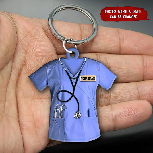 Scrubs Nurse Keychain - Personalized Nurse Scrubs Acrylic Keychain, Nurse Uniform Car Ornament, Nurse Gift For Nurse