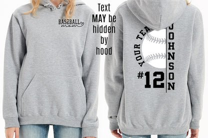 Personalized Baseball Mom Shirts, Game Day Baseball Hoodie, Custom Name, Team Name and Number Baseball Shirt
