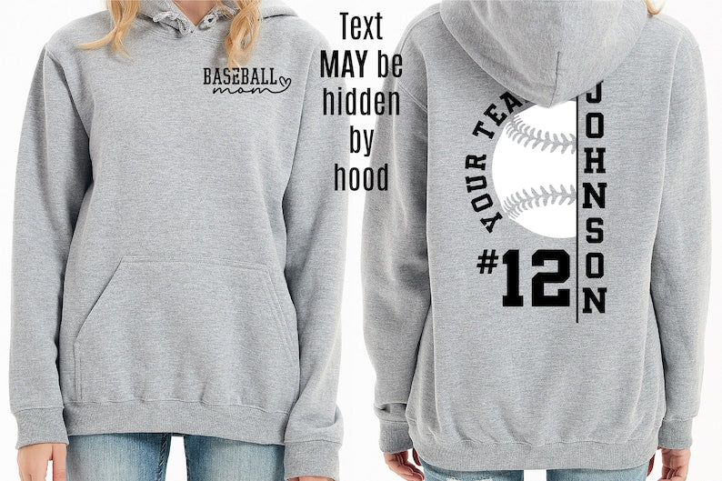 Personalized Baseball Mom Shirts, Game Day Baseball Hoodie, Custom Name, Team Name and Number Baseball Shirt