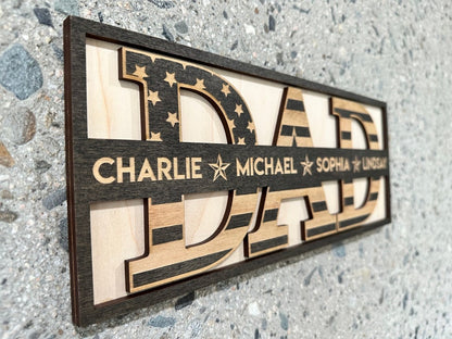 Gifts for Dad Personalized, Dad Birthday Gifts, Custom Dad Sign, Dad Gifts from Daughter, Dad US Flag Wood Sign, Gifts from Kids, Gift Father
