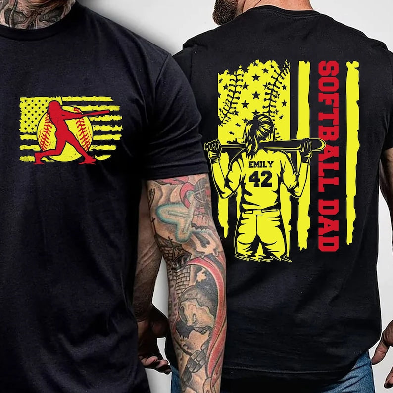 Softball Dad Shirt, Custom Name and Number Softball Shirt, Father's Day Gift, Sports Dad Shirt, Shirt For Dad, Dad Birthday Gift