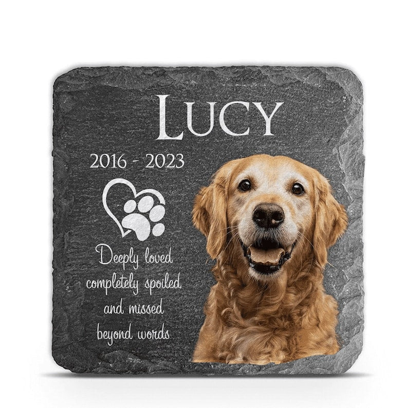 Deeply Loved Completely Spoiled And Missed Beyond Words - Personalized Dog Cat Memorial Garden Stone, Pet Loss Gifts, Pet Keepsake