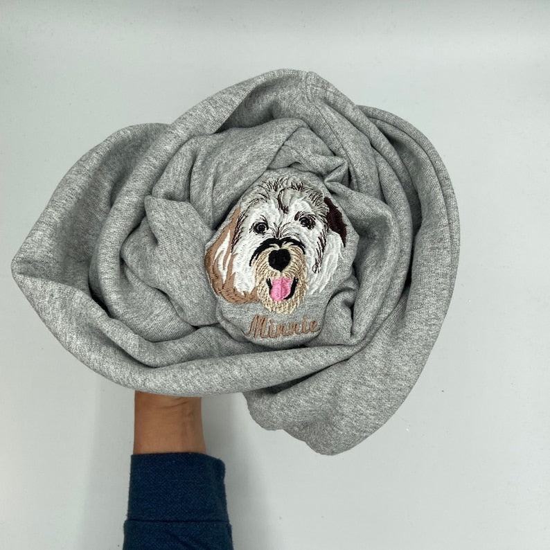Embroidered Sweatshirt Dog, Custom embroidered portrait Pet From photo Sweatshirt