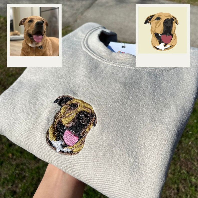 Embroidered Sweatshirt Dog, Custom embroidered portrait Pet From photo Sweatshirt