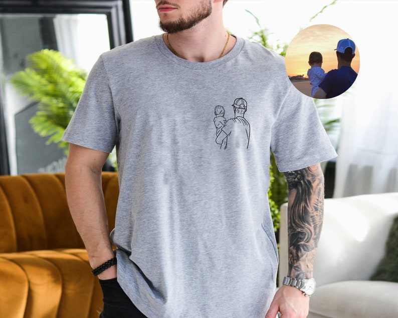 Custom Photo Shirt for Dad and Baby, 1st Fathers Day Tshirt, Personalized Dad Portrait Shirt, Dad and Baby Matching Outfit, New Dad Gifts