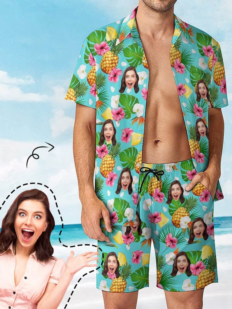 Men's All Over Print Hawaiian Shirt with Face, Custom photo Flamingo Shirts, Bachelor Party Shirts, Stag do Shirts Women Kids Shirts