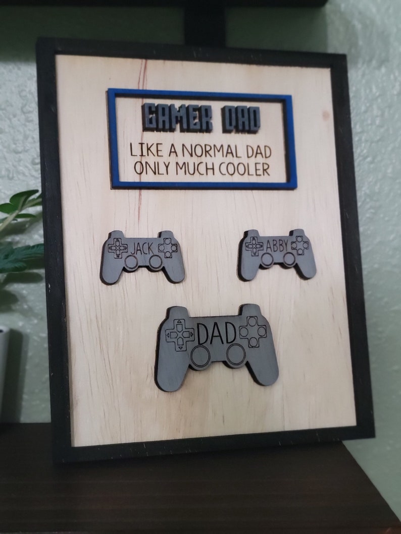 Gamer Dad Wooden Sign | Father's Day Gift | Nerdy Unique Gift | Custom Names and Controllers | Playstation | XBox | Nintendo