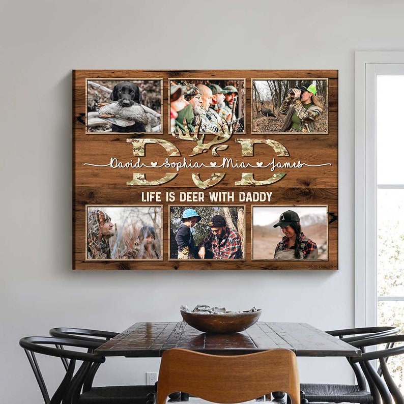 Hunting Dad Photo Collage Canvas, Hunting Father's Day Gifts For Dad, Deer Hunting Gifts For Him, Hunting Dad Signs, Best Gifts For A Hunter