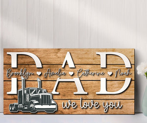 Custom Truck Driver Dad Kids Name Wood Sign Personalized Woodence Father Day Papa Grandpa Trucker Gift Farmhoouse Home Wooden Wall Decor