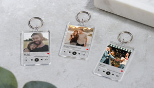 Personalised Music Photo Keyring, Keychain Gift with Photo and Message for Birthday, Anniversary, Valentines, Christmas Gift, Music Gift