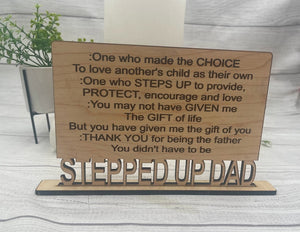 Definition of Stepped Up Dad - Wood Standing Sign Plaque - Step Dad Gift - Father's Day Gift