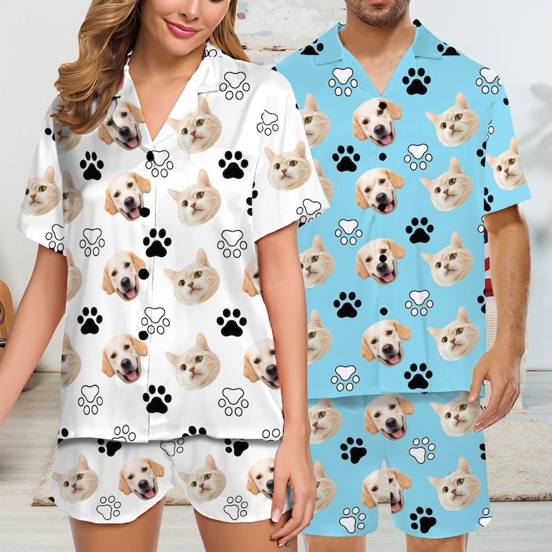 Personalized Dog Face Pajamas,Custom Women's Pajama Set,Faces Short Pajama,Custom Pajamas,Dog Paw Pajamas,DogDad Pjs,Birthday/Pet Lover Gift
