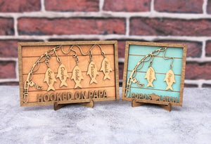 Personalized Fish Name Sign Hooked on Dad/Grandpa/Papa, Fishing Father's Day Gift for Him, Grandkids Christmas Present, Fisherman Family
