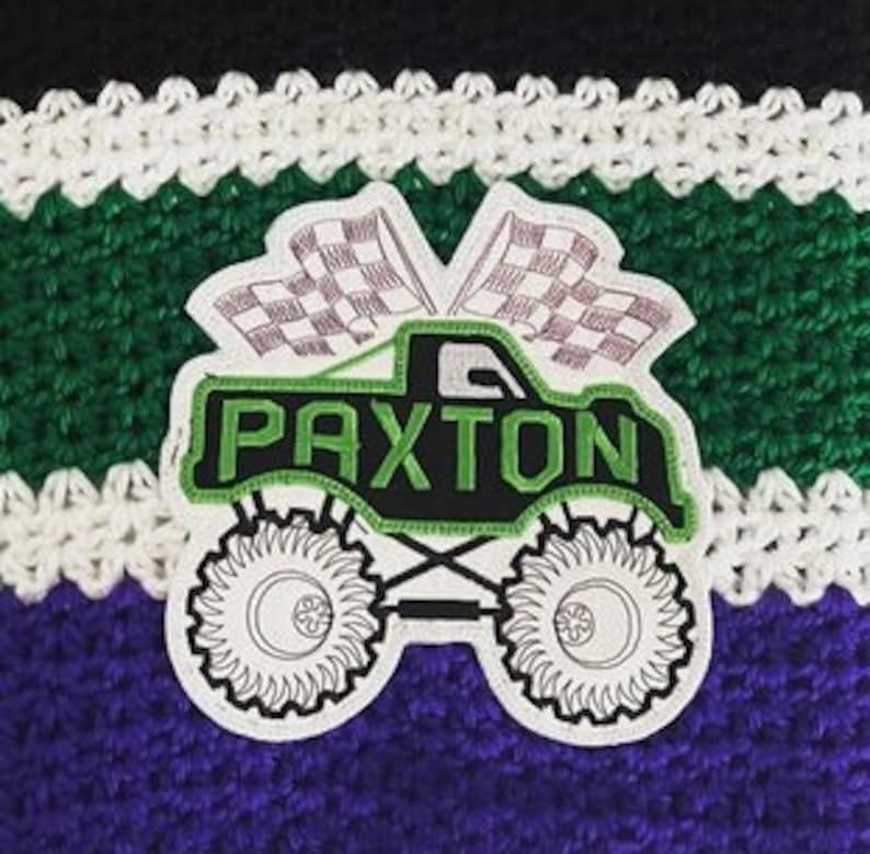 Monster Truck Race Car Checkered Flag Personalized Iron On Patch Embroidered Applique Custom Name Tag il_794xN.4975453754_9qiv.jpg