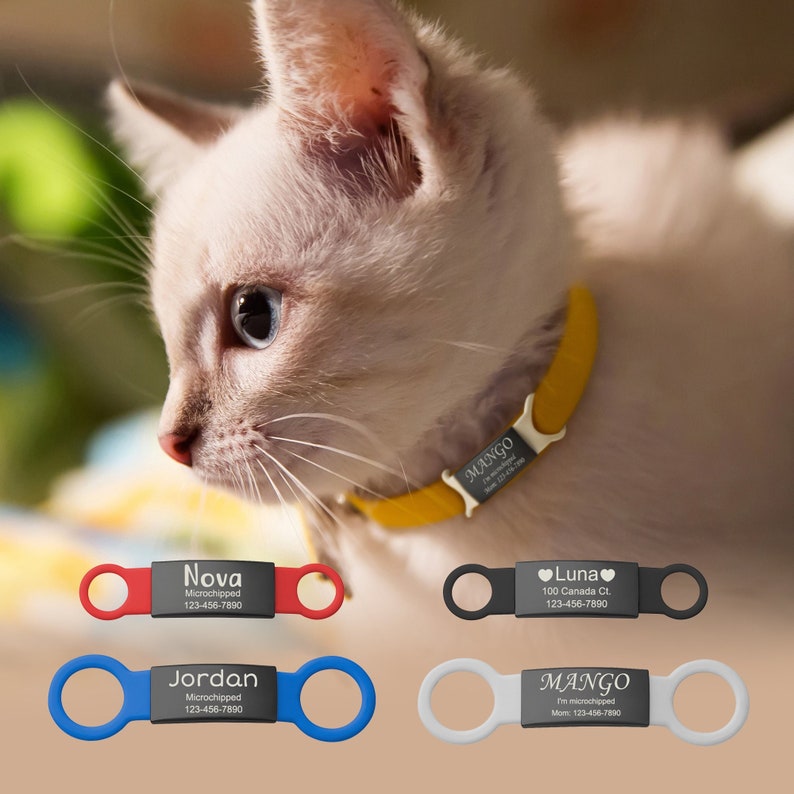 Cat Tags - Slide on Pet Tag - Custom Slide on Cat Id Tag - Pet Id Tag - Cat Name Tag Silent - No Noise Slide Cat Collar Tag - Cat Gifts il_794xN.4977473662_30po.jpg
