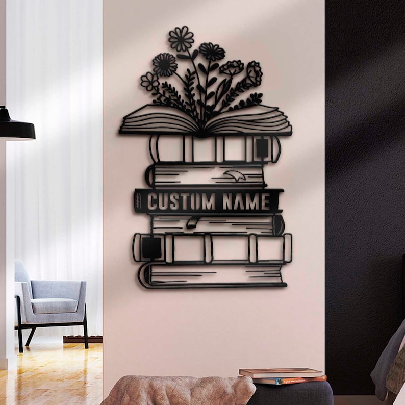 Custom Librarian Book Reading Metal Wall Art, Personalized Reader Name Sign Home Decor Read More Books Nerd Decoration Book Lover