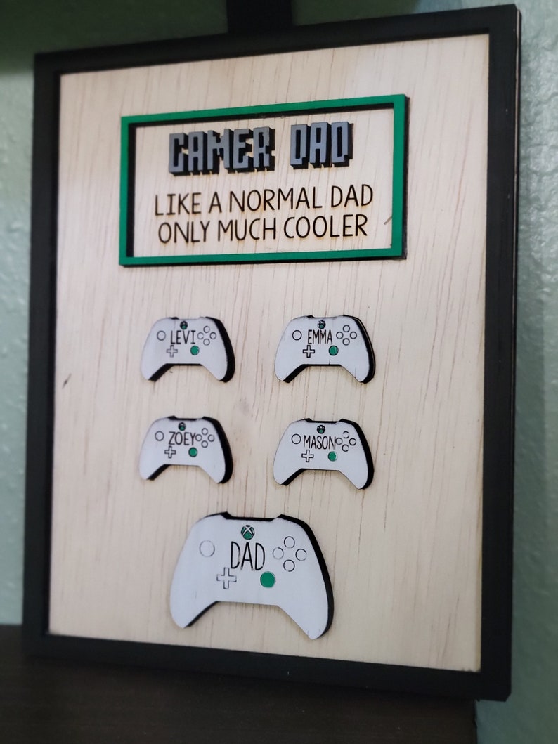 Gamer Dad Wooden Sign | Father's Day Gift | Nerdy Unique Gift | Custom Names and Controllers | Playstation | XBox | Nintendo