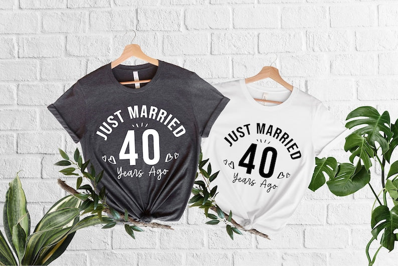 Just Married 40 Years Ago T-Shirt,40th Anniversary Gift,Personalized Couple Matching Tees, Husband And Wife Shirts,Married Custom Years Ago