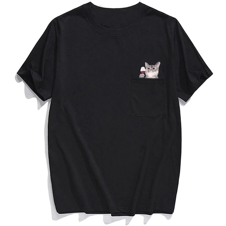 Funny Cat T-Shirt Side Pocket Hidden Middle Finger Signed Funny Cat Printed T-Shirt Perfect Gift Idea