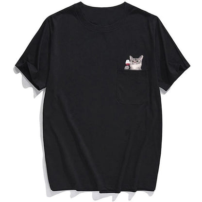 Funny Cat T-Shirt Side Pocket Hidden Middle Finger Signed Funny Cat Printed T-Shirt Perfect Gift Idea