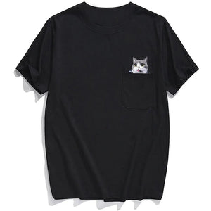 Funny Cat T-Shirt Side Pocket Hidden Middle Finger Signed Funny Cat Printed T-Shirt Perfect Gift Idea