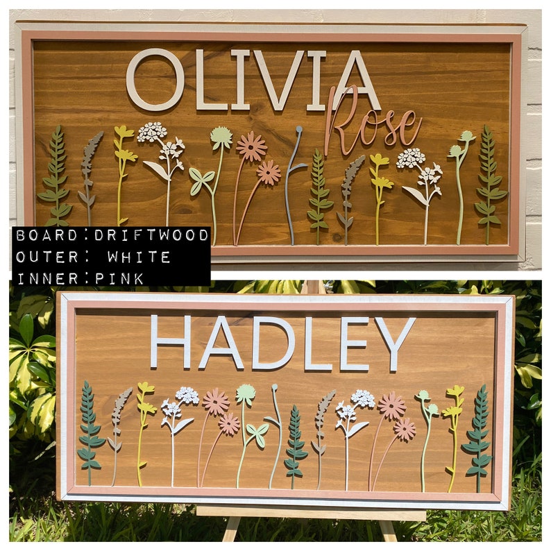 Wildflowers Nursery Sign personalized, Wood Name sign for Nursery