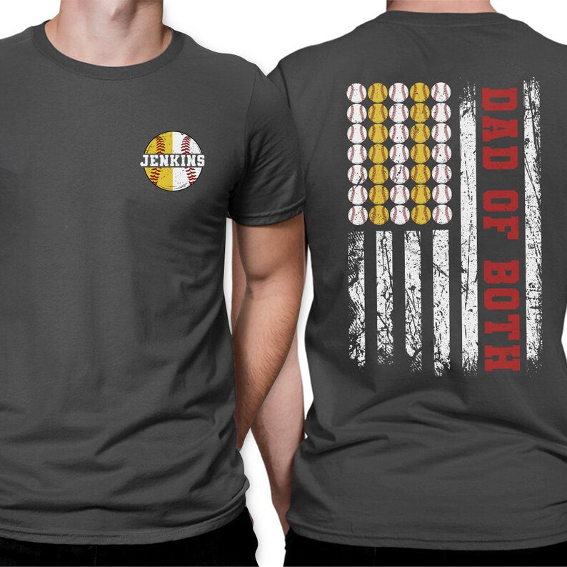 Custom Dad Shirt, Dad Of Both Shirt, Personalized Baseball Shirt For Dad, Softball Shirt For Dad, Father's Day Gift For Dad, Sports Dad