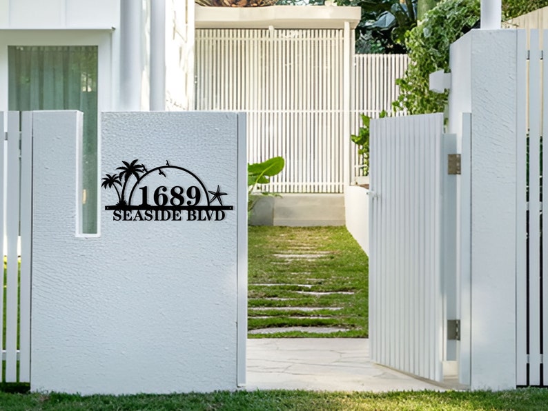 Custom Palm Tree Metal House Number Sign: Coastal Beach House Decor