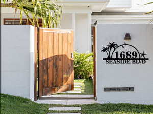 Custom Palm Tree Metal House Number Sign: Coastal Beach House Decor